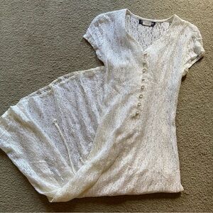 VTG 90’s All That Jazz Lace Sheer Button Front & Cinch Tie Back Midi Dress 11/12